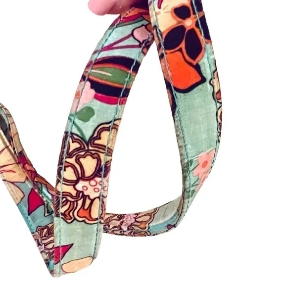 Vera Bradley 100% Silk Collection Tropical Floral Shoulder Bag Purse Aqua Coral - Picture 6 of 16